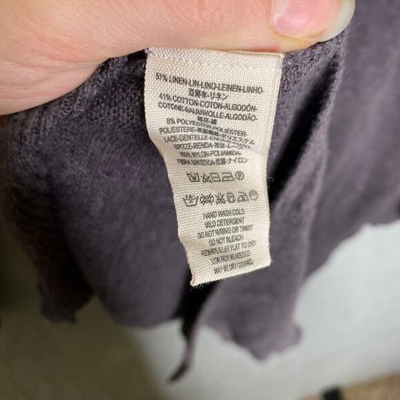 Free People womens S long sleeve oversized lace raw hem linen blend boho - Picture 5 of 8